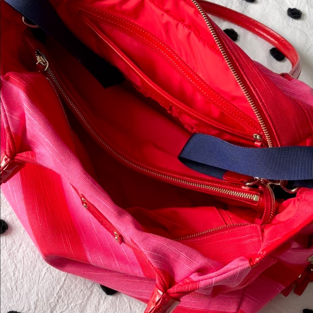 New Kate Spade Red Pink Stripe Baby Diaper Maternity Bag - Picture 8 of 10